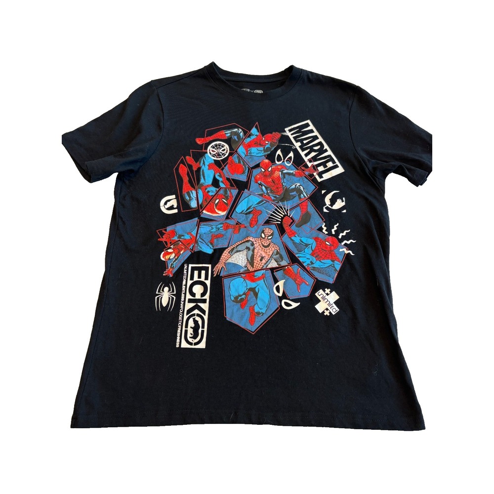 Y2K MARVEL x ECKO UNLIMITED Spiderman Short Sleeve Black T-Shirt‎ Men S Comic